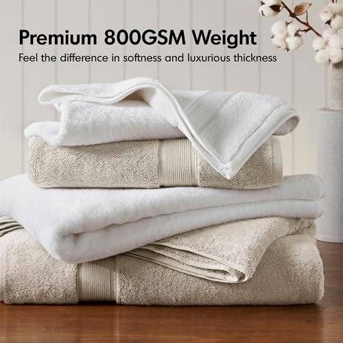 Madison Park 800GSM Bathroom Towel Set of 8 100% Cotton Bath Towel Set for Bathroom Luxurious Highly Absorbent 2 Bath Towels 2 Hand Towels 4 Washcloths Quick Dry Spa Quality White - Image 2