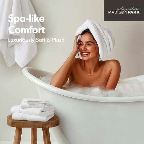 Madison Park 800GSM Bathroom Towel Set of 8 100% Cotton Bath Towel Set for Bathroom Luxurious Highly Absorbent 2 Bath Towels 2 Hand Towels 4 Washcloths Quick Dry Spa Quality White - Image 5