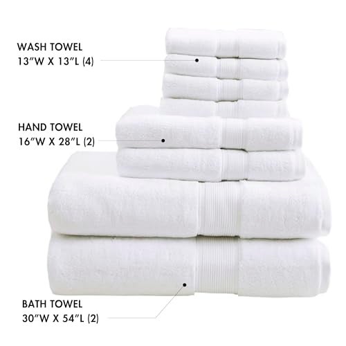 Madison Park 800GSM Bathroom Towel Set of 8 100% Cotton Bath Towel Set for Bathroom Luxurious Highly Absorbent 2 Bath Towels 2 Hand Towels 4 Washcloths Quick Dry Spa Quality White - Image 4