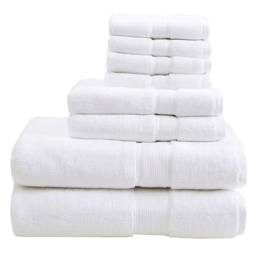 Madison Park 800GSM Bathroom Towel Set of 8 100% Cotton Bath Towel Set for Bathroom Luxurious Highly Absorbent 2 Bath Towels 2 Hand Towels 4 Washcloths Quick Dry Spa Quality White - Image 1