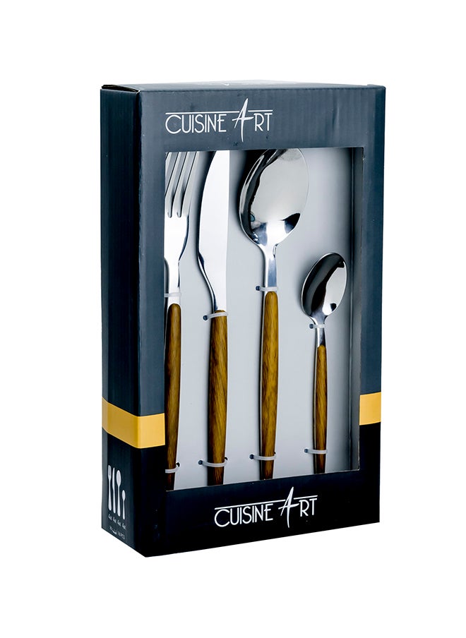 Cuisine Art - طقم أدوات المائدة من كوزين آرت فيسبر 16 قطعة - أدوات مائدة أنيقة من الخشب والفولاذ المقاوم للصدأ - Image 1