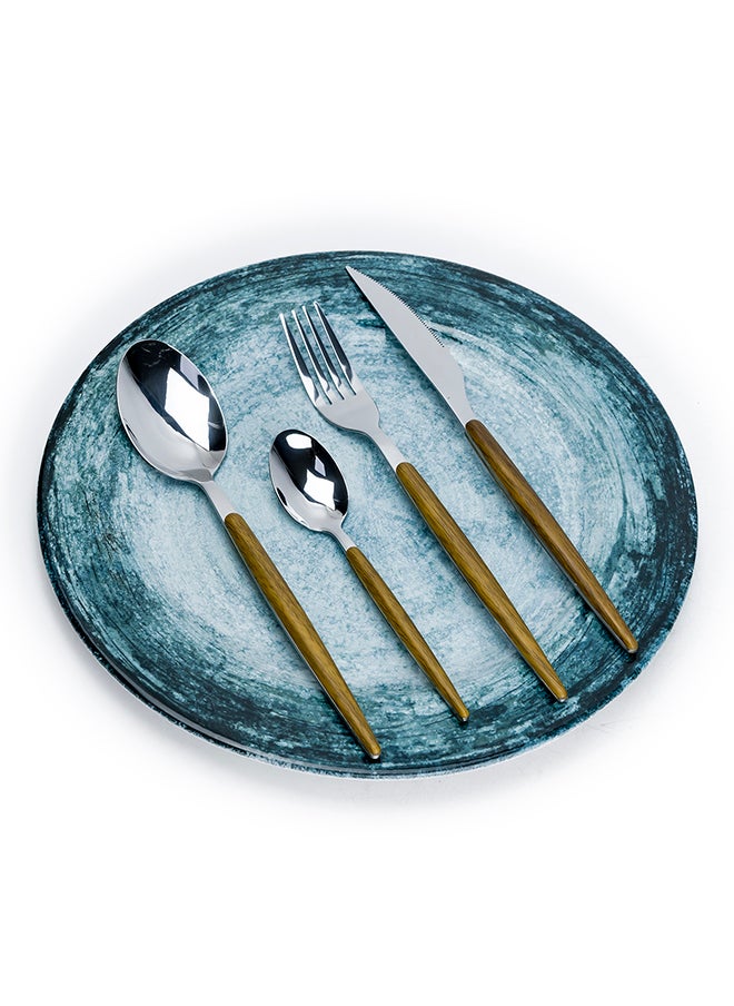 Cuisine Art - طقم أدوات المائدة من كوزين آرت فيسبر 16 قطعة - أدوات مائدة أنيقة من الخشب والفولاذ المقاوم للصدأ - Image 1