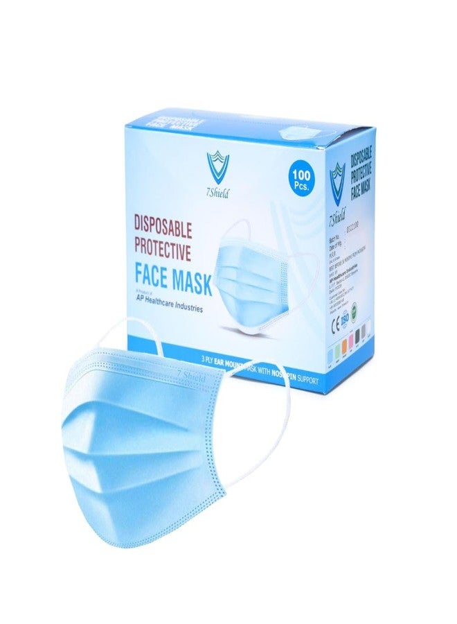 7Shield Melt-Blown Fabric Disposable Face Mask (Blue, Pack of 100) with Nose Clip for Unisex | ISO CE GMP SITRA Certified |Soft Spandex Earloop - Image 1