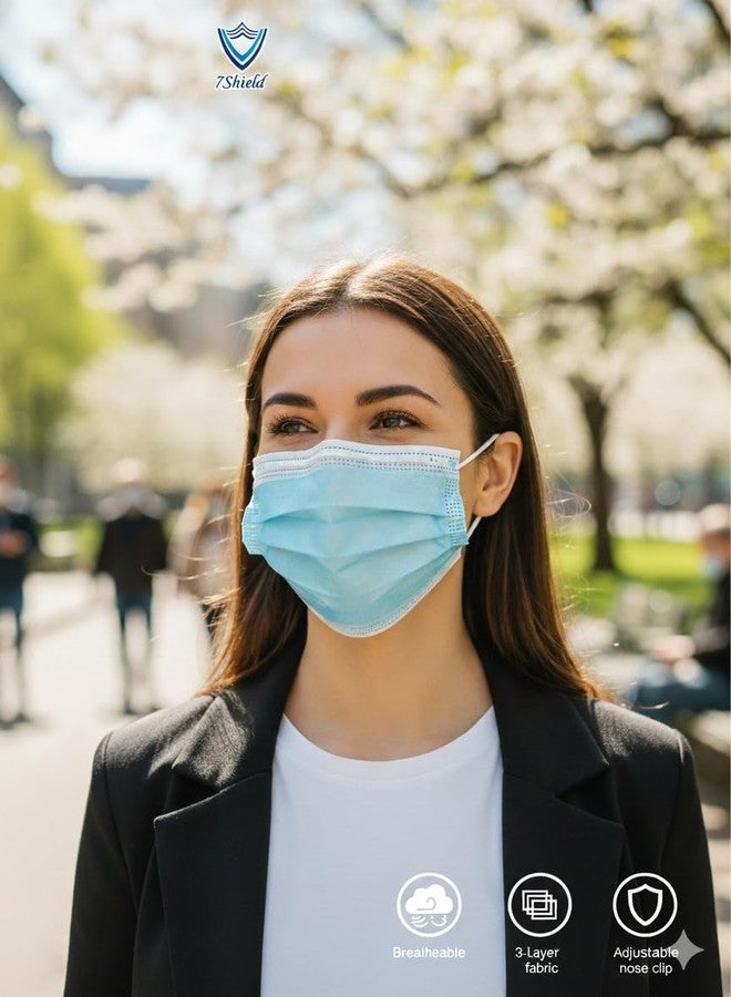 7Shield Melt-Blown Fabric Disposable Face Mask (Blue, Pack of 100) with Nose Clip for Unisex | ISO CE GMP SITRA Certified |Soft Spandex Earloop - Image 2
