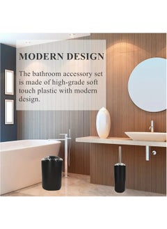 LDQ 6 Pcs Black Bathroom Accessory set, Plastic Soap Dispenser, Toilet Brush Toothbrush Holder, Cup, Dish, Trash Can, Family Gift, Home Modern  - Image 4