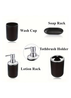 LDQ 6 Pcs Black Bathroom Accessory set, Plastic Soap Dispenser, Toilet Brush Toothbrush Holder, Cup, Dish, Trash Can, Family Gift, Home Modern  - Image 3