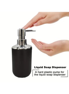 LDQ 6 Pcs Black Bathroom Accessory set, Plastic Soap Dispenser, Toilet Brush Toothbrush Holder, Cup, Dish, Trash Can, Family Gift, Home Modern  - Image 2
