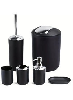 LDQ 6 Pcs Black Bathroom Accessory set, Plastic Soap Dispenser, Toilet Brush Toothbrush Holder, Cup, Dish, Trash Can, Family Gift, Home Modern  - Image 1