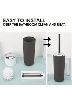 LDQ 6 Pcs Black Bathroom Accessory set, Plastic Soap Dispenser, Toilet Brush Toothbrush Holder, Cup, Dish, Trash Can, Family Gift, Home Modern  - Image 5