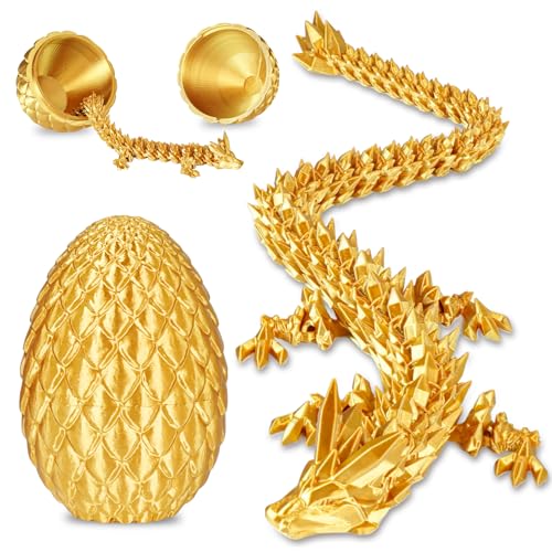 Olee Odee Dragon Eggs with Dragon Inside 3D Printed Surprise Funny Gifts for Kids Articulated Dragon Fidget Toys for Adults Executive Desk Toys Office Room Dcor Gold MSize - Image 1