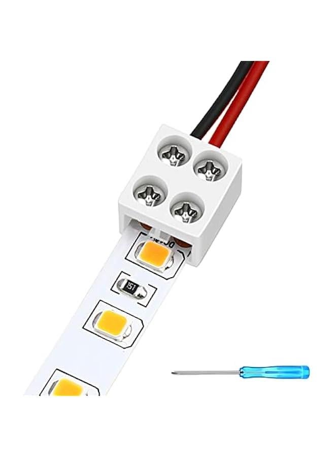 عربست 25 حزمة من موصلات أشرطة الإضاءة LED بدون مأخذ، محكمة بمحطات برغي موصلات 2 دبوس بقطر 8 مم مع مفك براغي موصل أسلاك لأشرطة LED منخفضة الجهد بلون واحد لحديدة الديكور، 2P8MM  - Image 1