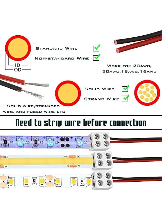 عربست 25 حزمة من موصلات أشرطة الإضاءة LED بدون مأخذ، محكمة بمحطات برغي موصلات 2 دبوس بقطر 8 مم مع مفك براغي موصل أسلاك لأشرطة LED منخفضة الجهد بلون واحد لحديدة الديكور، 2P8MM  - Image 2
