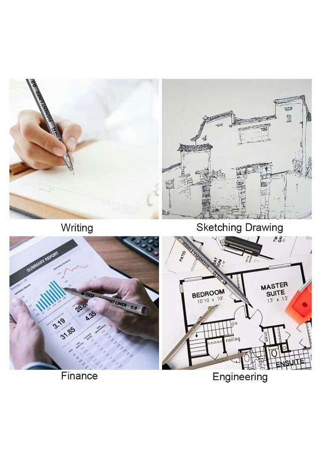 Generic Fineliner Pens, Cozy 9 Pack Black Pigment Liner Micro Liner Fineliner Drawing Pens, Different Nib Sizes with Anti-Bleed for Sketching Drafting Office Documents Comic Manga Scrapbooking - Image 2