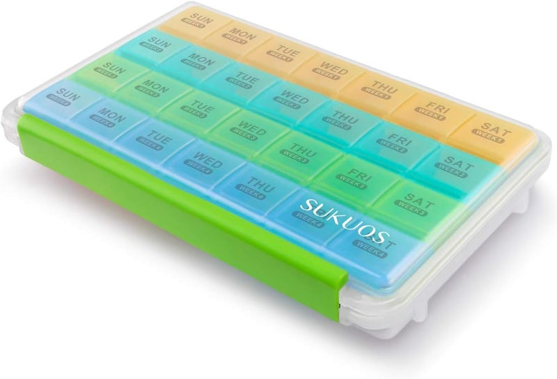 Sukuos Sukuos Monthly Pill Organizer 28 Day Easy to Open, Large Moisture-Resistant Pill Box Cases with Dust-Proof Box and Clear Lid for Vitamin/Fish Oil/Supplements 