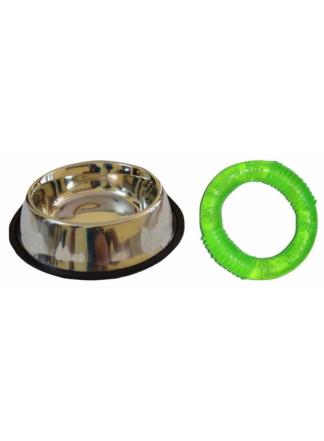 Stainless Steel Anti Skid Dog Bowl/Pet Bowl Plain - Medium With Free Superdog Chew Toy - Image 1