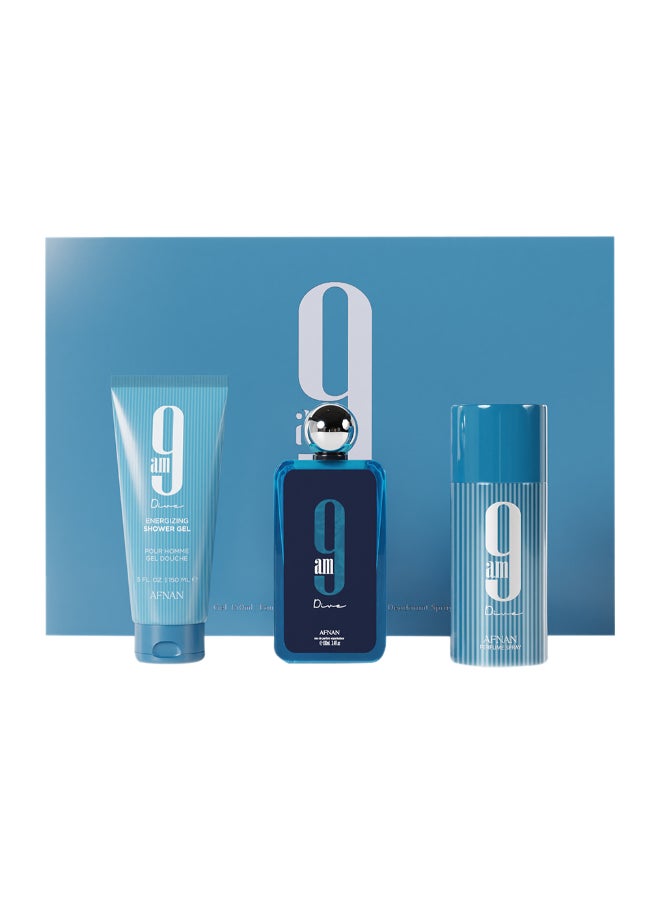 Afnan Gift Set 9 Am Dive Eau De Parfum 100 Ml + Deodorant 150 Ml + Shower Gel 150 Ml, Perfume Gift Set For Women  - Image 1