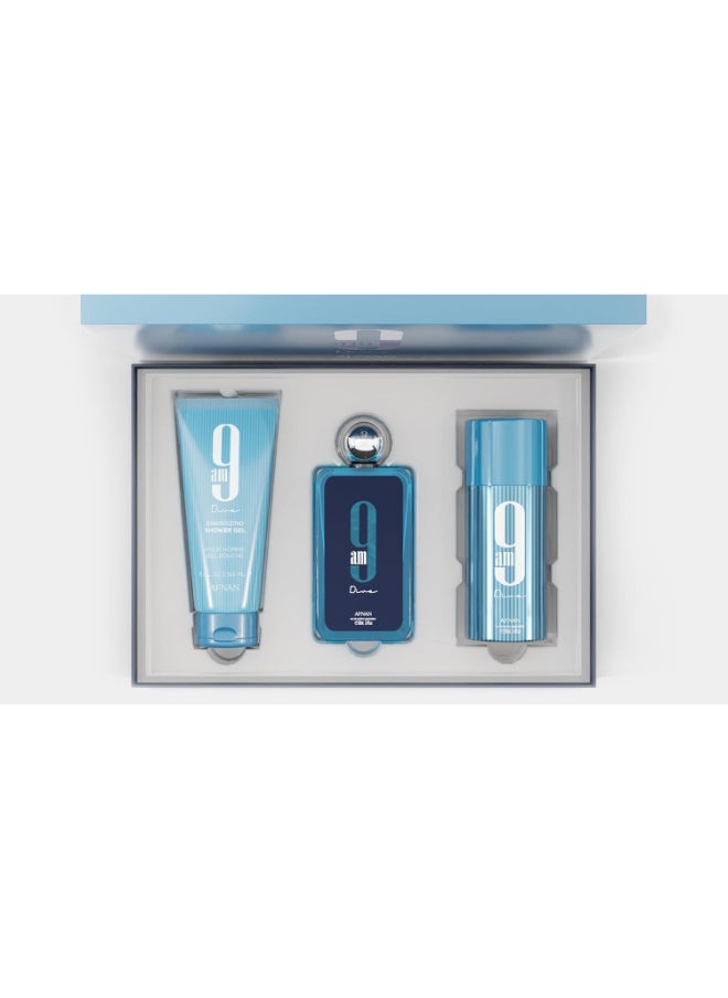 Afnan Gift Set 9 Am Dive Eau De Parfum 100 Ml + Deodorant 150 Ml + Shower Gel 150 Ml, Perfume Gift Set For Women  - Image 3