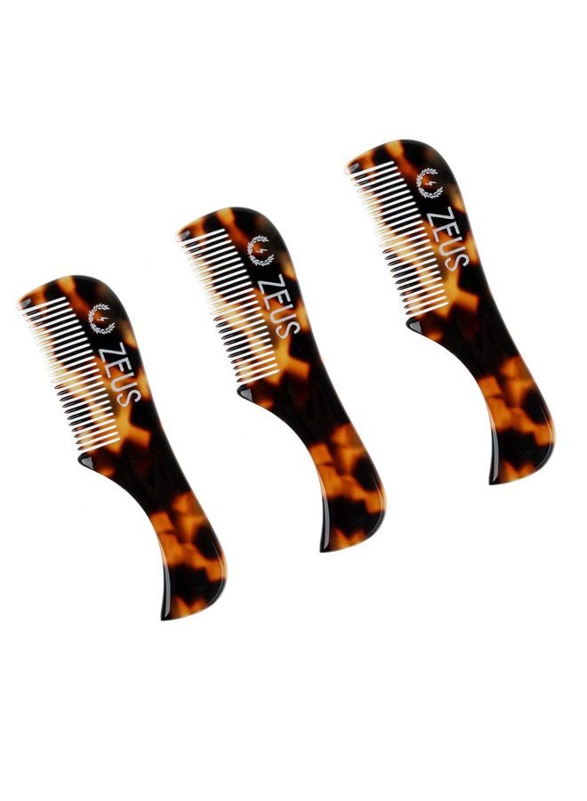 Zeus Handmade Saw-Cut Mustache Comb - 3" x 0.75"- 3 Pack, Quality Moustache Comb for Men (Tortoiseshell) - B12 - Image 1