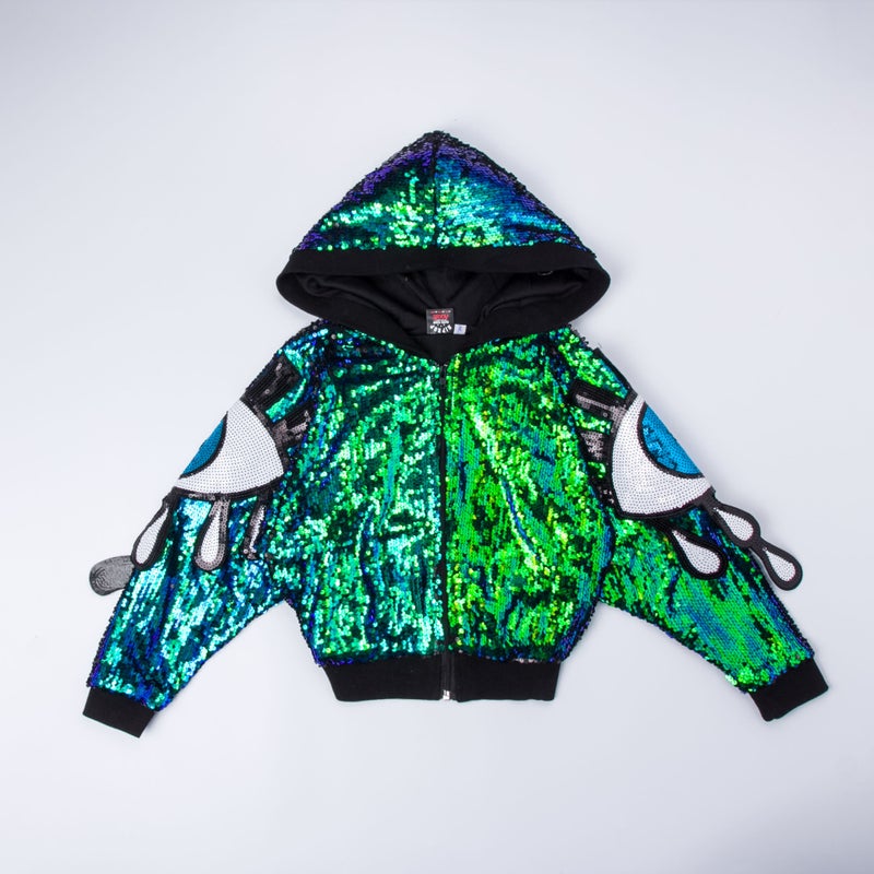 Kids Jazz Dance Performance Costume Sequins Green Coat