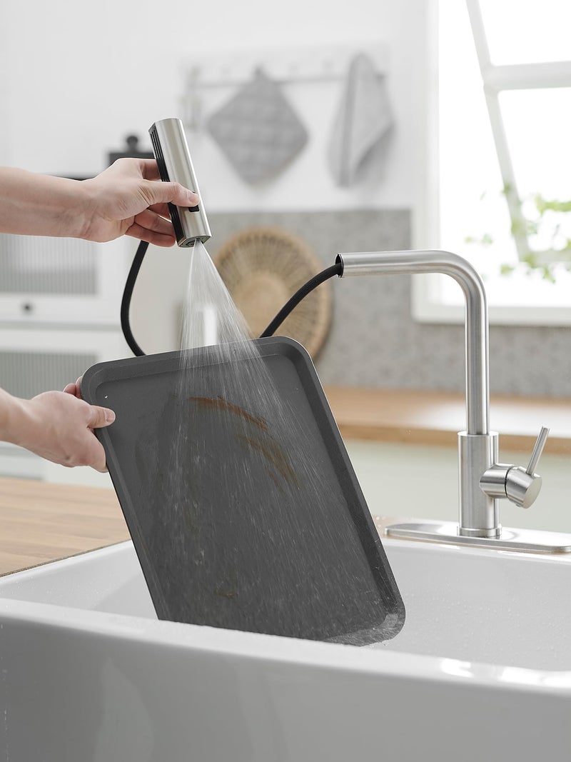 JOOM Kitchen Faucets with Pull Down Sprayer,Waterfall Kitchen Sink Faucet,Commercial Utility Stainless Steel Kitchen Faucets,Single Handle Kitchen Sink Faucet with Pull Down Sprayer for 3 Function,Brushed - Image 5