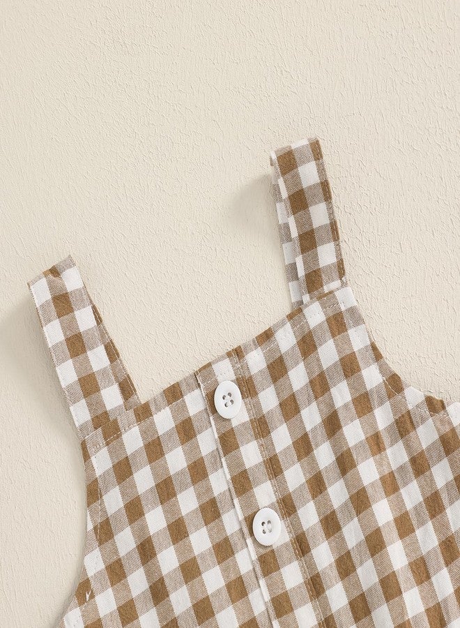 Giraropa Toddler Girl Outfits Set Ruffled Button Strap Crop Tops Plaid Shorts Set Matching Bowknot Belt Summer Clothes Set (Coffee, 2-3T) - Image 5