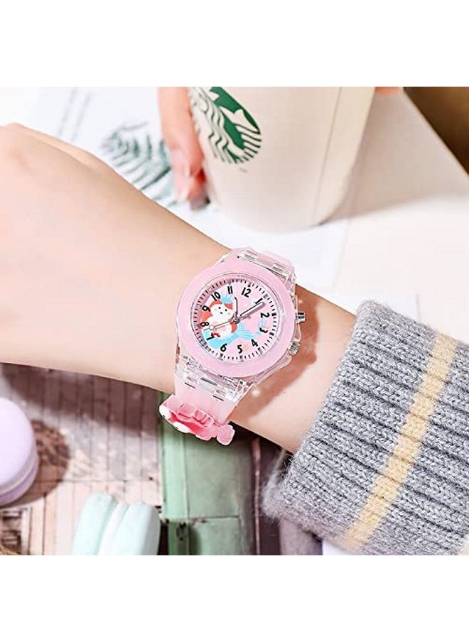 Shocknshop Shocknshop Nylon Led Luminous Child Kids Children Cute Cartoon Multi Color Lights Analogue Watch For Girls (Light Pink Colored Dial & Strap) -W327  - Image 5