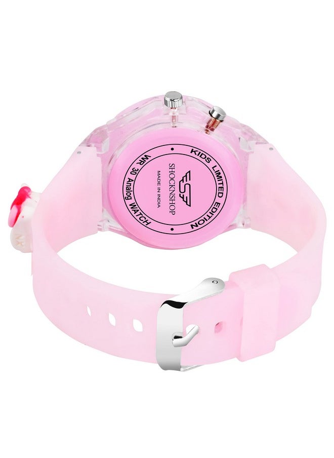 Shocknshop Shocknshop Nylon Led Luminous Child Kids Children Cute Cartoon Multi Color Lights Analogue Watch For Girls (Light Pink Colored Dial & Strap) -W327  - Image 3