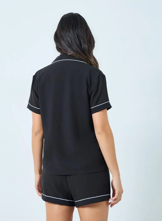 تايك تو مجموعة من 3 قطع شورت وبلوزة بأزرار وتفاصيل أنابيب