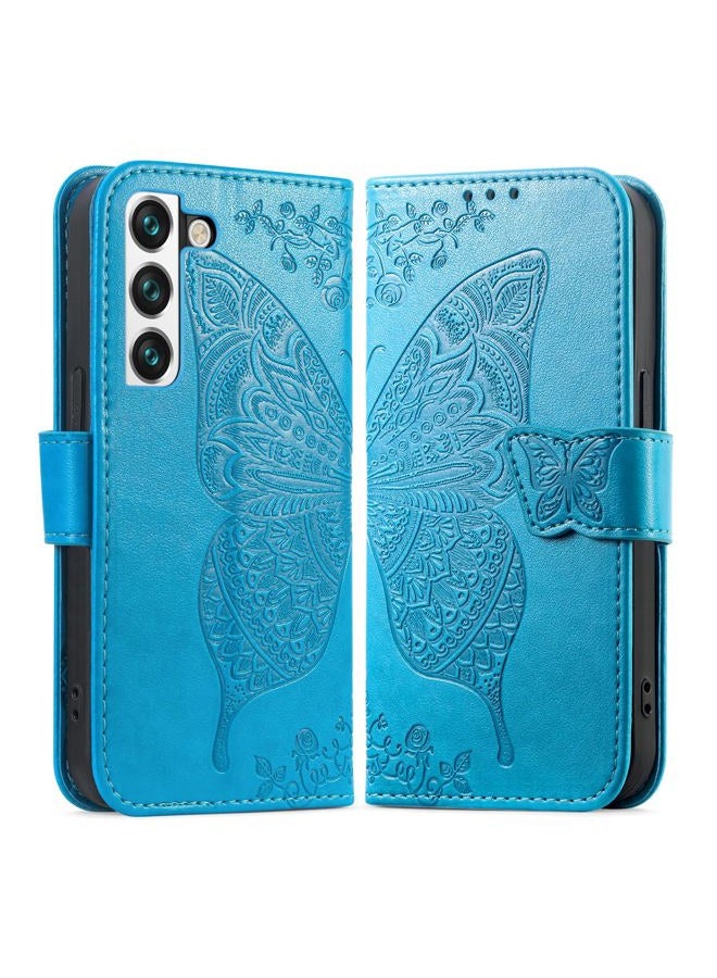NaFurAhi DiGPlus Galaxy S22 5G Mobile Cover, Phone Cases, [Butterfly & Flower Embossed] PU Leather Wallet Case Flip Protective Phone Cover with Card Slots and Kickstand for Samsung Galaxy S22 6.1-Inch (Blue) - Image 1