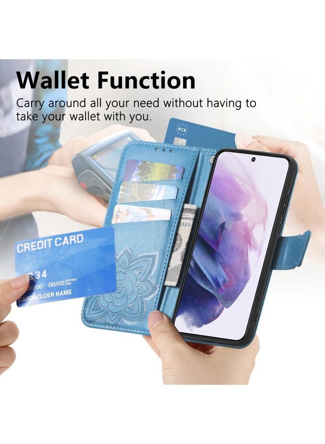 NaFurAhi DiGPlus Galaxy S22 5G Mobile Cover, Phone Cases, [Butterfly & Flower Embossed] PU Leather Wallet Case Flip Protective Phone Cover with Card Slots and Kickstand for Samsung Galaxy S22 6.1-Inch (Blue) - Image 4