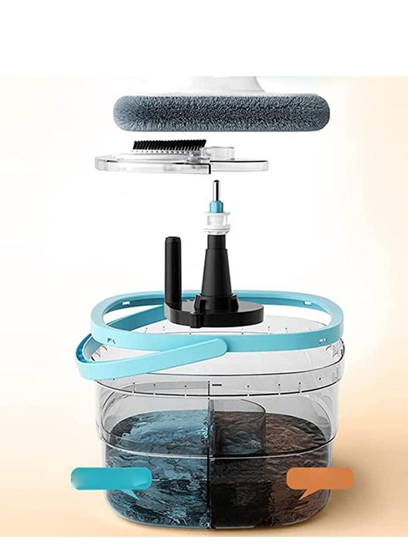 Kaigital Spin Mop and Bucket System with Separate Clean/Dirty, Spinning Mops for Floor Cleaning with Dry Wet Self Wringing, Microfiber Spin Mop with 2Pads
