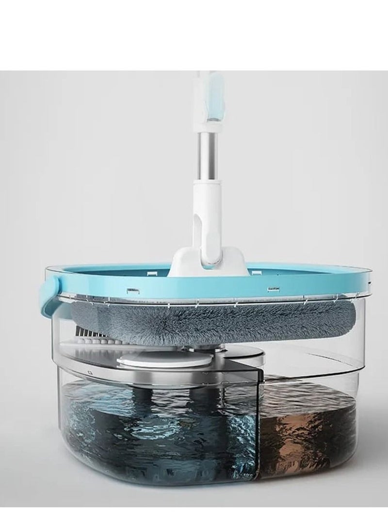 Kaigital Spin Mop and Bucket System with Separate Clean/Dirty, Spinning Mops for Floor Cleaning with Dry Wet Self Wringing, Microfiber Spin Mop with 2Pads