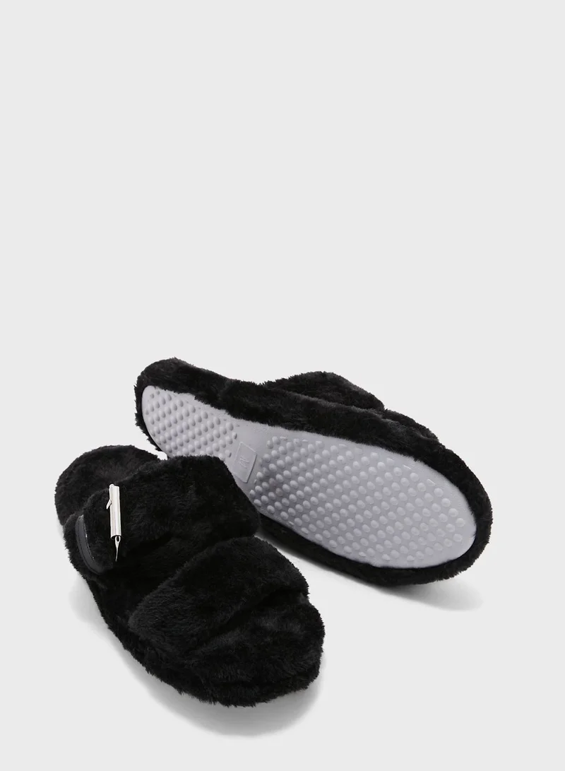 Truffle Fluffy Double Strap Bedroom Slipper