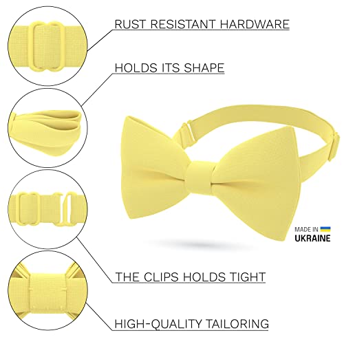Bow Tie House Men's Classic Pre-Tied Bow Tie Formal Solid Tuxedo (Large, Lemon) - Image 2