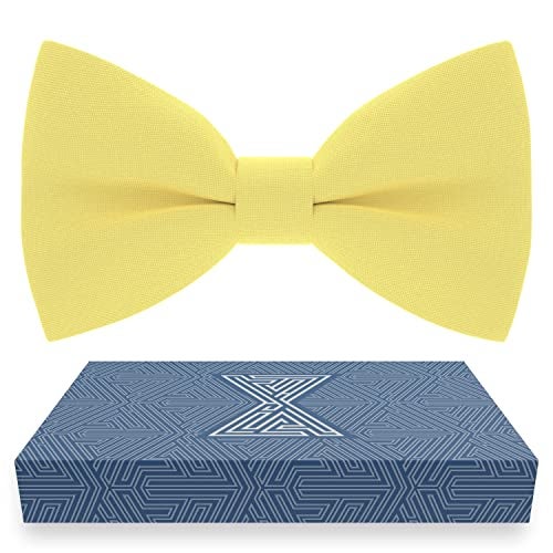 Bow Tie House Men's Classic Pre-Tied Bow Tie Formal Solid Tuxedo (Large, Lemon) - Image 1