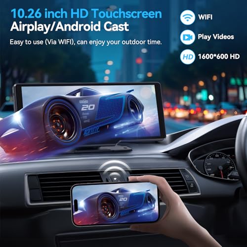 Carpeer Portable Carplay Screen for Car, 10" Wireless Carplay & Android Auto Car Play Touchscreen with 1080P Backup Camera,GPS Navigation,Voice Control,5.0 Bluetooth (10inch) - Image 3