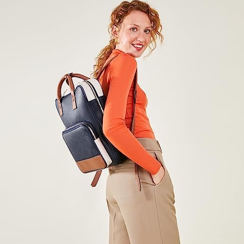 Accessorize London Women's Faux Leather Navy Blue Pocket Handle Backpack With 12" Laptop Sleeve - Image 5