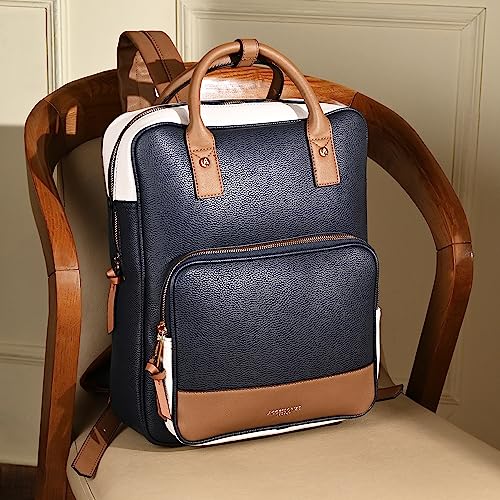 Accessorize London Women's Faux Leather Navy Blue Pocket Handle Backpack With 12" Laptop Sleeve - Image 4