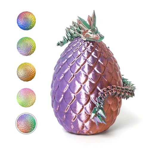 Flavery 3D Printed Dragon in Egg Green Purple Copper 51 inch Tricolor Egg with Flexible Crystal Dragon Inside Colorful Fidget Toy Birthday Gift Desk Pet Figure 12 Dragon - Image 5