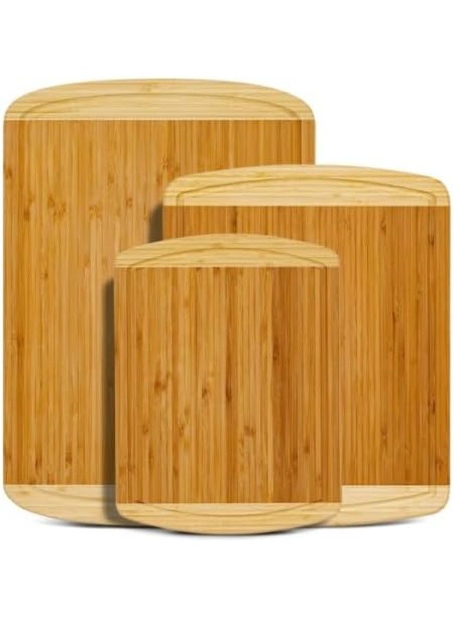 Purfex 3 Pcs Wood Cutting Board -Bamboo Cutting Board Set,Organic Wooden Cutting Boards for Kitchen with Deep Juice Groove, Side Handles - Wood Chopping Boards for Meal Prep, Meat, Vegetables - Image 1