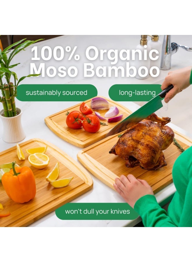 Purfex 3 Pcs Wood Cutting Board -Bamboo Cutting Board Set,Organic Wooden Cutting Boards for Kitchen with Deep Juice Groove, Side Handles - Wood Chopping Boards for Meal Prep, Meat, Vegetables - Image 2
