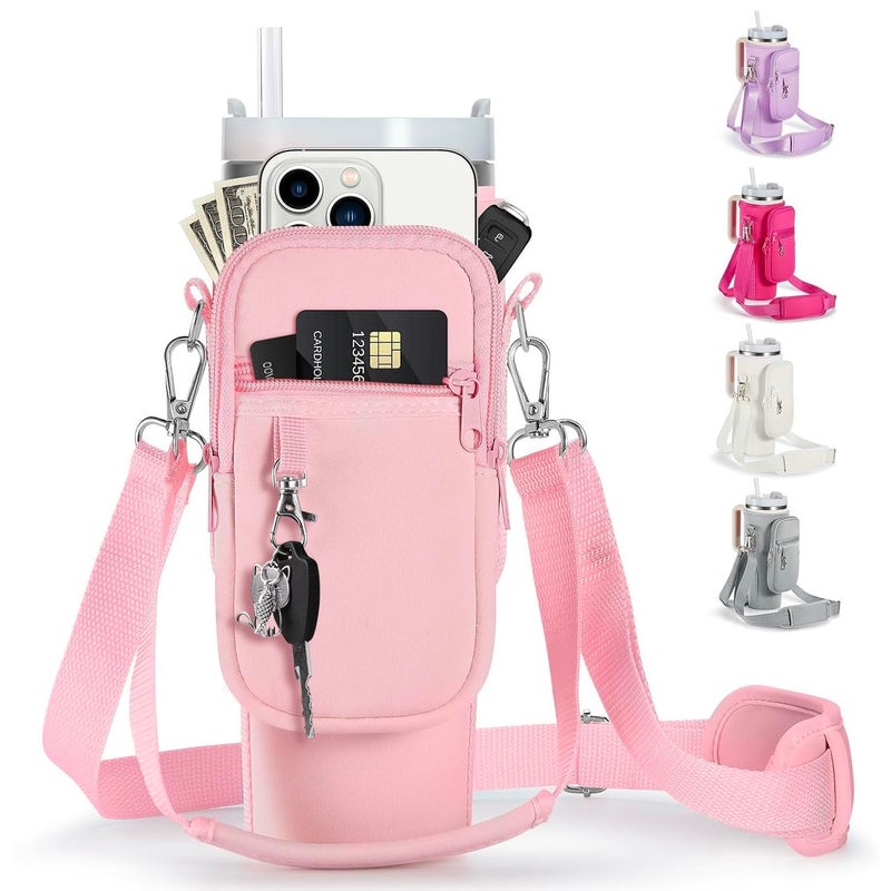 linmaya Water Bottle Carrier Bag for Stanley Cup 40/30oz with Phone Holder Pockets,Neoprene Water Bottle Cross-body Bag with Adjustable Shoulder u0026 Hand Strap Stanley Cup Accessories - Image 1