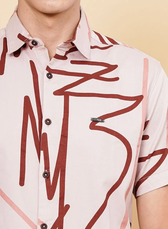 The Indian Garage Co Men Regular Fit Printed Half Sleeves Cutaway Collar Casual Shirt