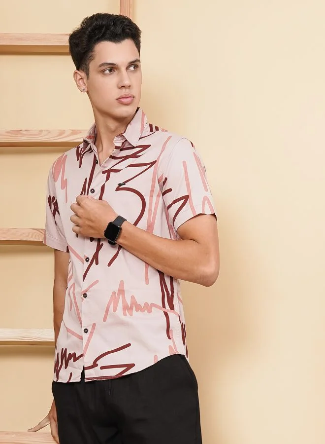 The Indian Garage Co Men Regular Fit Printed Half Sleeves Cutaway Collar Casual Shirt