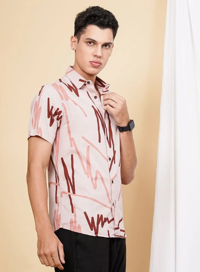 The Indian Garage Co Men Regular Fit Printed Half Sleeves Cutaway Collar Casual Shirt