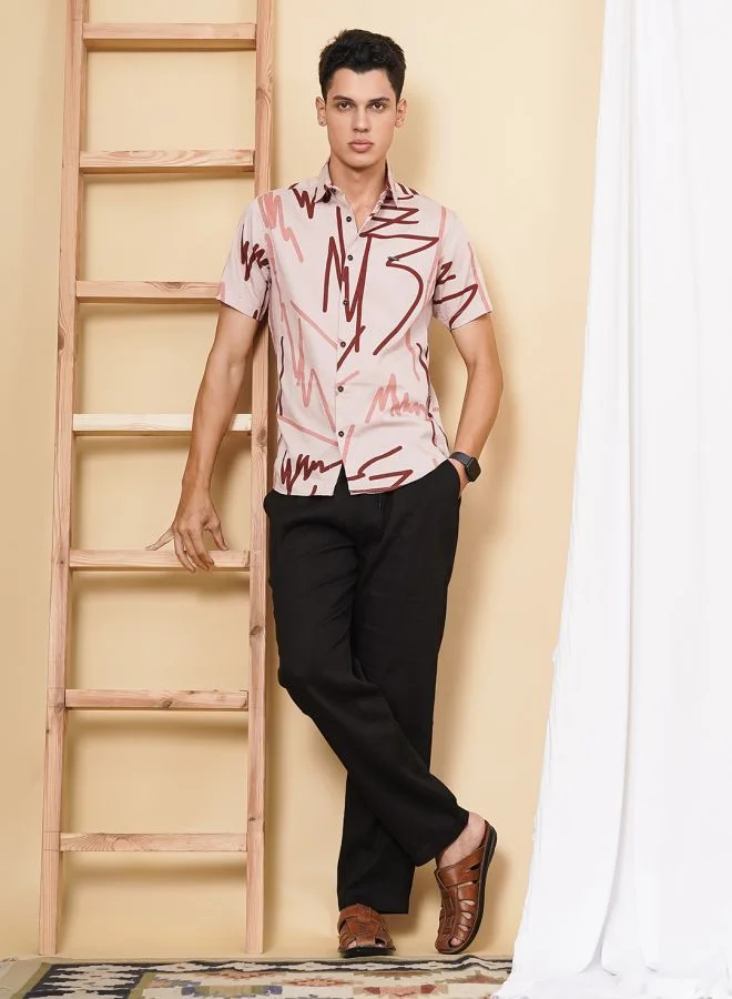 The Indian Garage Co Men Regular Fit Printed Half Sleeves Cutaway Collar Casual Shirt