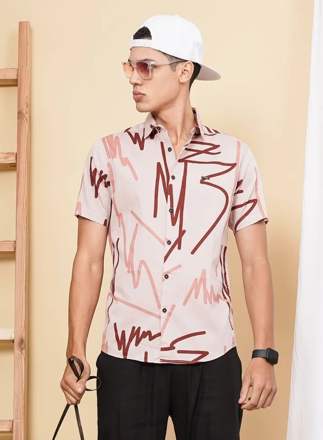 The Indian Garage Co Men Regular Fit Printed Half Sleeves Cutaway Collar Casual Shirt