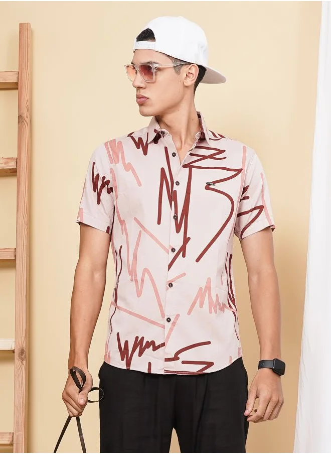 The Indian Garage Co Men Casual Regular Fit Printed Collared Neck Short Sleeves Curved Shirt