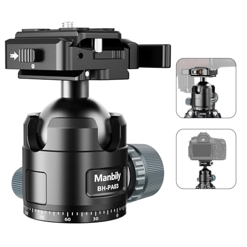 Manbily Low Profile Ball Head, 44mm Tripod Head with Picatinny to Arca-Swiss Adapter and 1/4" Quick Release Plate, CNC Aluminum 360° Head for Hunting Shooting Tripod DSLR Camera, Max Load 44lbs/20kg - Image 1