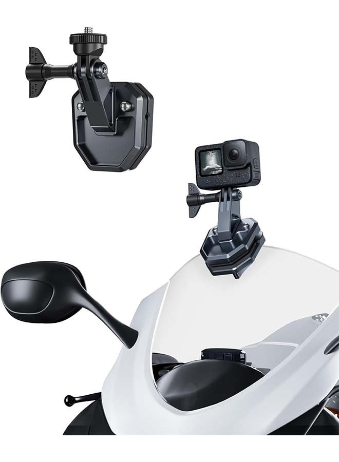 TELESIN Motorcycle Windshield Clip Camera Mount, Quick Release Motorbike Windscreen Clamp for Go Pro 13 12 11 10 9 8 7 DJI Action 5 Pro Action 4 3, Compatible with Insta360 X5 X4 X3 Sports Action Cam